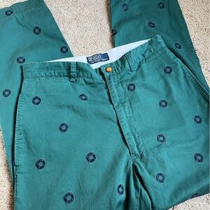 Vtg Polo Ralph Lauren Nautical Embroidered Chinos, Green and Blue, size 30 waist